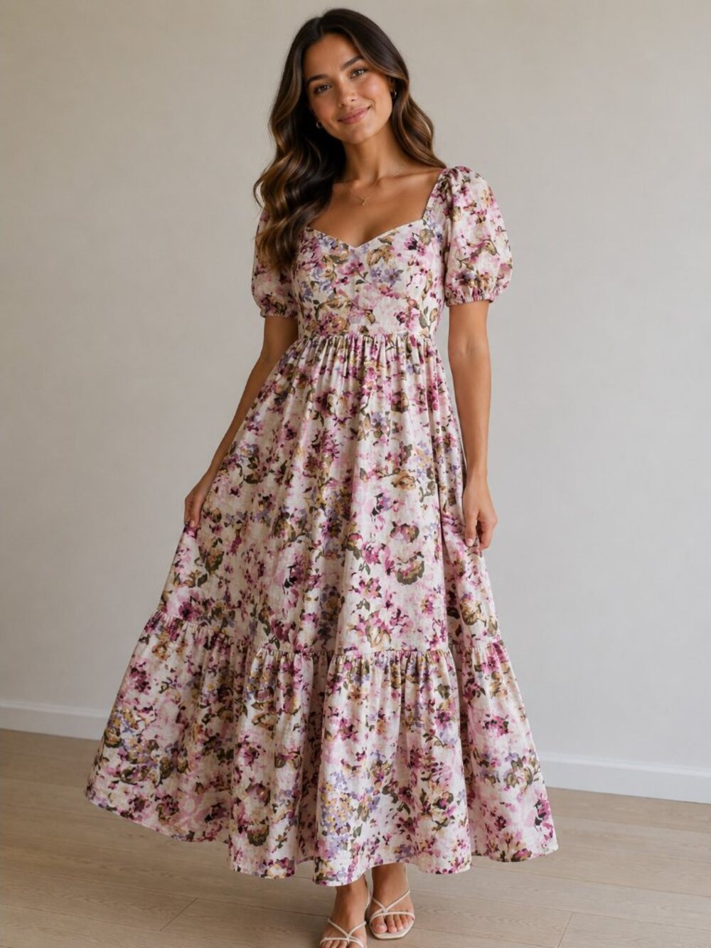 Boho Peasant Plus Size XXL Linen Blend Pink Puff Sleeve Garden Party Maxi Dress